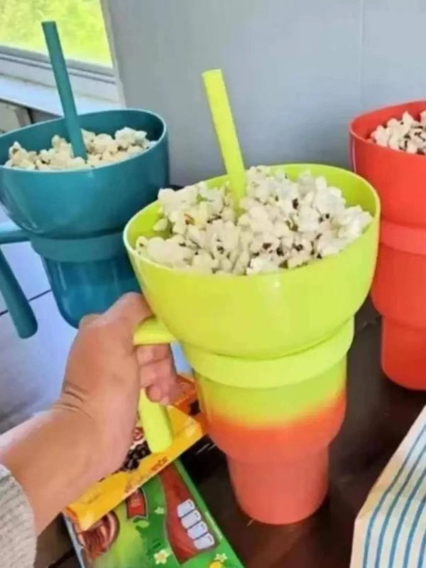 Creative 2-in-1 Popcorn Snack and Beverage Cup with Straw and Handle For Discount - Image 2