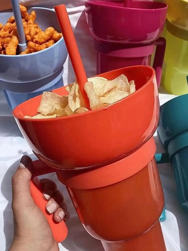 Creative 2-in-1 Popcorn Snack and Beverage Cup with Straw and Handle For Discount - Image 3