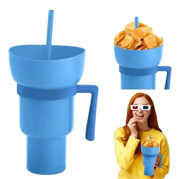Creative 2-in-1 Popcorn Snack and Beverage Cup with Straw and Handle For Discount - Image 5