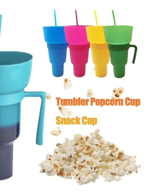 Creative 2-in-1 Popcorn Snack and Beverage Cup with Straw and Handle For Discount - Image 4